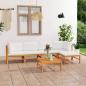 Preview: ARDEBO.de - 6-tlg. Garten-Lounge-Set mit Creme Kissen Massivholz Teak