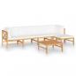 Preview: 6-tlg. Garten-Lounge-Set mit Creme Kissen Massivholz Teak