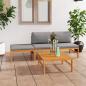 Preview: ARDEBO.de - 4-tlg. Garten-Lounge-Set mit Grauen Kissen Massivholz Teak