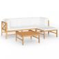 Preview: 5-tlg. Garten-Lounge-Set mit Creme Kissen Massivholz Teak