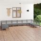 Preview: ARDEBO.de - 10-tlg. Garten-Lounge-Set Grau Massivholz Kiefer