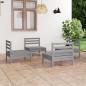 Preview: ARDEBO.de - 4-tlg. Garten-Lounge-Set Grau Kiefer Massivholz