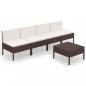 Preview: 5-tlg. Garten-Lounge-Set mit Auflagen Poly Rattan Braun