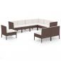 Preview: 9-tlg. Garten-Lounge-Set mit Auflagen Poly Rattan Braun