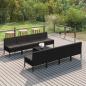 Preview: ARDEBO.de - 9-tlg. Garten-Lounge-Set mit Auflagen Poly Rattan Schwarz