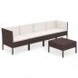 Preview: 5-tlg. Garten-Lounge-Set mit Auflagen Poly Rattan Braun