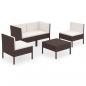 Preview: 5-tlg. Garten-Lounge-Set mit Auflagen Poly Rattan Braun