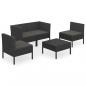 Preview: 5-tlg. Garten-Lounge-Set mit Auflagen Poly Rattan Schwarz