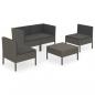 Preview: 5-tlg. Garten-Lounge-Set mit Auflagen Poly Rattan Grau