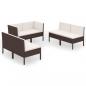 Preview: 6-tlg. Garten-Lounge-Set mit Auflagen Poly Rattan Braun