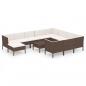 Preview: 12-tlg. Garten-Lounge-Set mit Auflagen Poly Rattan Braun