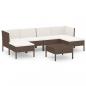 Preview: 7-tlg. Garten-Lounge-Set mit Auflagen Poly Rattan Braun