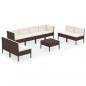 Preview: 9-tlg. Garten-Lounge-Set mit Auflagen Poly Rattan Braun