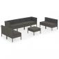 Preview: 9-tlg. Garten-Lounge-Set mit Auflagen Poly Rattan Grau