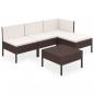 Preview: 5-tlg. Garten-Lounge-Set mit Auflagen Poly Rattan Braun