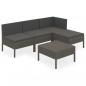 Preview: 5-tlg. Garten-Lounge-Set mit Auflagen Poly Rattan Grau