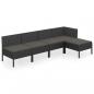 Preview: 5-tlg. Garten-Lounge-Set mit Auflagen Poly Rattan Schwarz