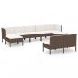 Preview: 9-tlg. Garten-Lounge-Set mit Auflagen Poly Rattan Braun