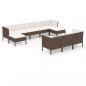 Preview: 10-tlg. Garten-Lounge-Set mit Auflagen Poly Rattan Braun