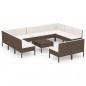 Preview: 12-tlg. Garten-Lounge-Set mit Auflagen Poly Rattan Braun