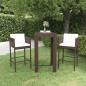 Preview: ARDEBO.de - 3-tlg. Gartenbar-Set mit Kissen Poly Rattan Braun