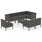 Preview: 9-tlg. Garten-Lounge-Set mit Auflagen Poly Rattan Grau