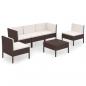 Preview: 6-tlg. Garten-Lounge-Set mit Auflagen Poly Rattan Braun