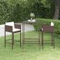 Preview: ARDEBO.de - 3-tlg. Gartenbar-Set mit Kissen Poly Rattan Braun