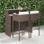 Preview: ARDEBO.de - 3-tlg. Gartenbar-Set mit Kissen Poly Rattan Braun