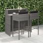 Preview: ARDEBO.de - 3-tlg. Gartenbar-Set mit Kissen Poly Rattan Grau