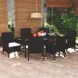 Preview: ARDEBO.de - 7-tlg. Garten-Essgruppe mit Kissen Poly Rattan Schwarz