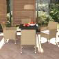 Preview: ARDEBO.de - 5-tlg. Garten-Essgruppe mit Kissen Poly Rattan Beige