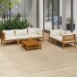 Preview: ARDEBO.de - 6-tlg. Garten-Lounge-Set mit Creme Kissen Massivholz Akazie