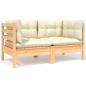 Preview: ARDEBO.de - Gartensofa 2-Sitzer mit Kissen in Creme Massivholz Kiefer