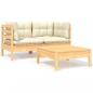 Preview: ARDEBO.de - 3-tlg. Garten-Lounge-Set mit Kissen in Creme Massivholz Kiefer