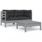 Preview: ARDEBO.de - 3-tlg. Garten-Lounge-Set mit Kissen Grau Kiefer Massivholz