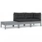 Preview: ARDEBO.de - 3-tlg. Garten-Lounge-Set mit Kissen in Grau Kiefer Massivholz