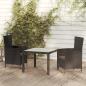 Preview: ARDEBO.de - 3-tlg. Garten-Essgruppe mit Auflagen Poly Rattan Schwarz