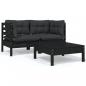 Preview: ARDEBO.de - 3-tlg. Garten-Lounge-Set mit Kissen Schwarz Kiefer Massivholz