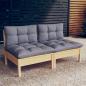 Preview: ARDEBO.de - 2-Sitzer-Gartensofa mit Grauen Kissen Massivholz Kiefer