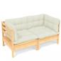 Preview: 2-Sitzer-Gartensofa mit Creme Kissen Massivholz Kiefer