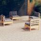 Preview: ARDEBO.de - 4-tlg. Garten-Lounge-Set mit Grauen Kissen Kiefernholz