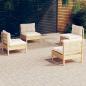 Preview: ARDEBO.de - 4-tlg. Garten-Lounge-Set mit Creme Kissen Kiefernholz