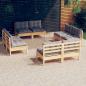 Preview: ARDEBO.de - 8-tlg. Garten-Lounge-Set mit Grauen Kissen Kiefernholz