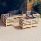 Preview: ARDEBO.de - 8-tlg. Garten-Lounge-Set mit Grauen Kissen Kiefernholz