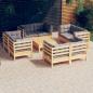 Preview: ARDEBO.de - 9-tlg. Garten-Lounge-Set mit Grauen Kissen Kiefernholz