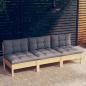 Preview: ARDEBO.de - 3-Sitzer-Gartensofa mit Grauen Kissen Massivholz Kiefer