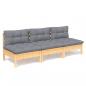 Preview: 3-Sitzer-Gartensofa mit Grauen Kissen Massivholz Kiefer