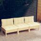 Preview: ARDEBO.de - 3-Sitzer-Gartensofa mit Creme Kissen Massivholz Kiefer