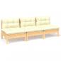 Preview: 3-Sitzer-Gartensofa mit Creme Kissen Massivholz Kiefer